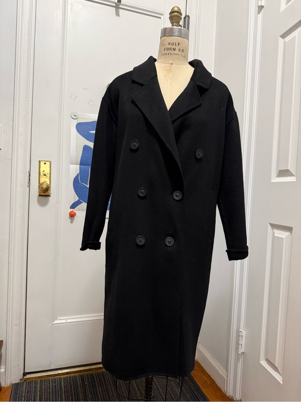 Zara Black Double-Breasted wool Coat
